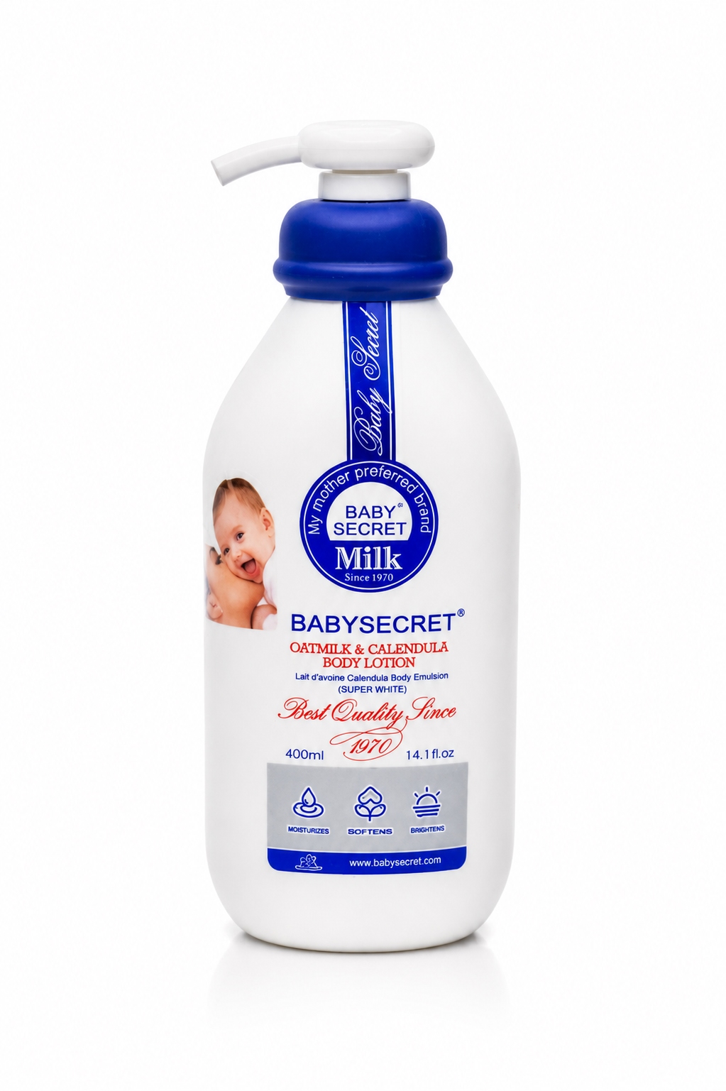 Baby Secret Oatmilk & Calendula Body Lotion, Super White, 400ml, Skin Protection Formula with Gentle Exfoliation, Moisturizing Emulsion