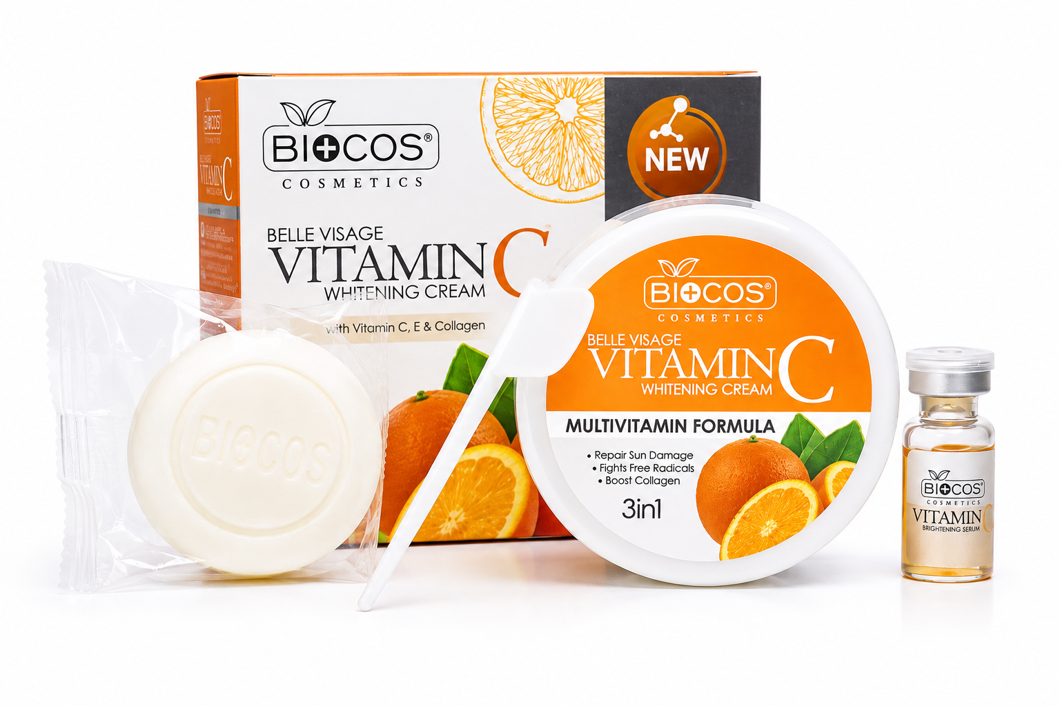 BIOCOS Belle Visage Vitamin C Whitening Cream – Multivitamin Formula (3-in-1).