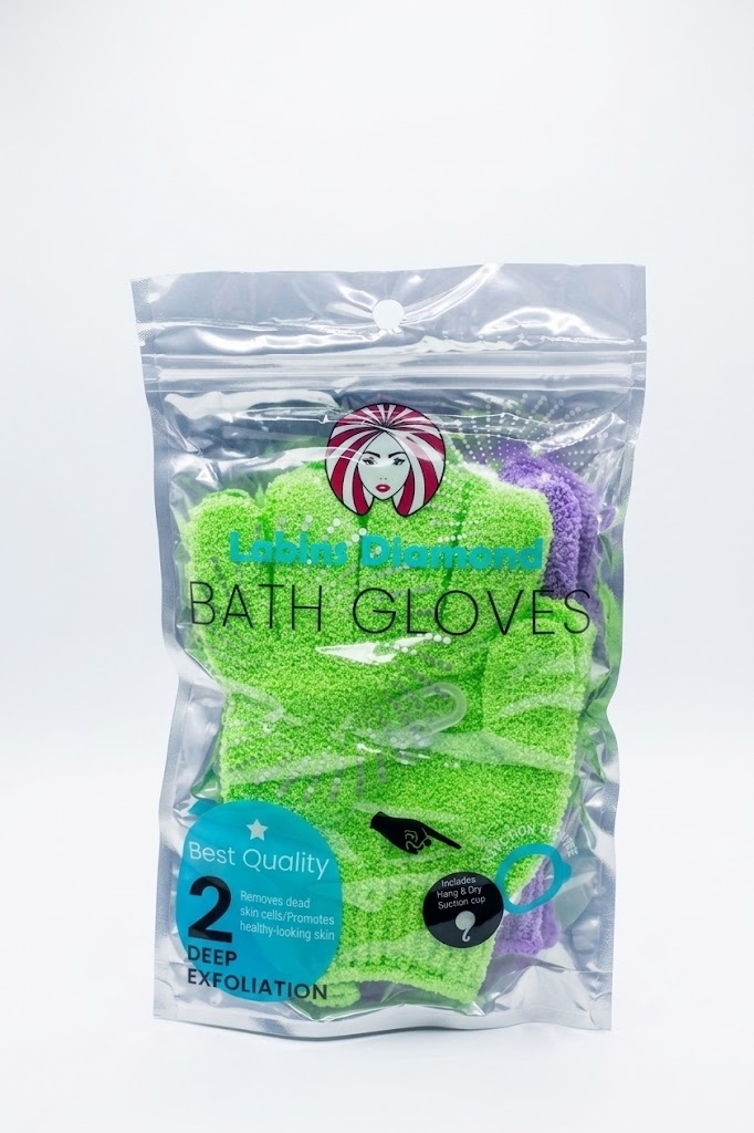 Labins Diamond Exfoliating Bath Gloves  Size: Pack of 2 (includes a suction cup for hanging and drying)