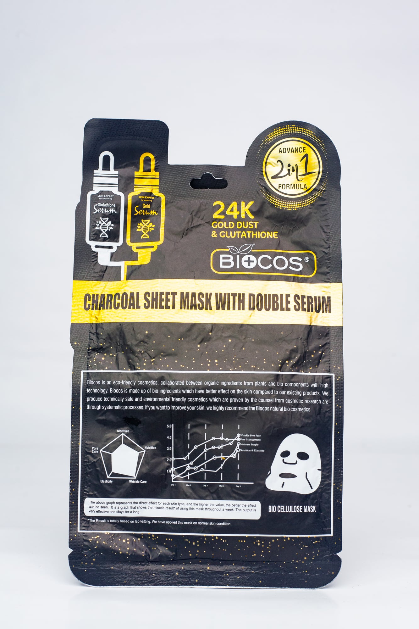 BIOCOS 24K GOLD DUST & GLUATATHIONE CHARCOAL SHEET MASK x1